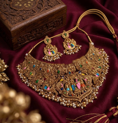 Jewel City Handcrafted Temple Jewellery: Intricate Gold-Plated Choker Set