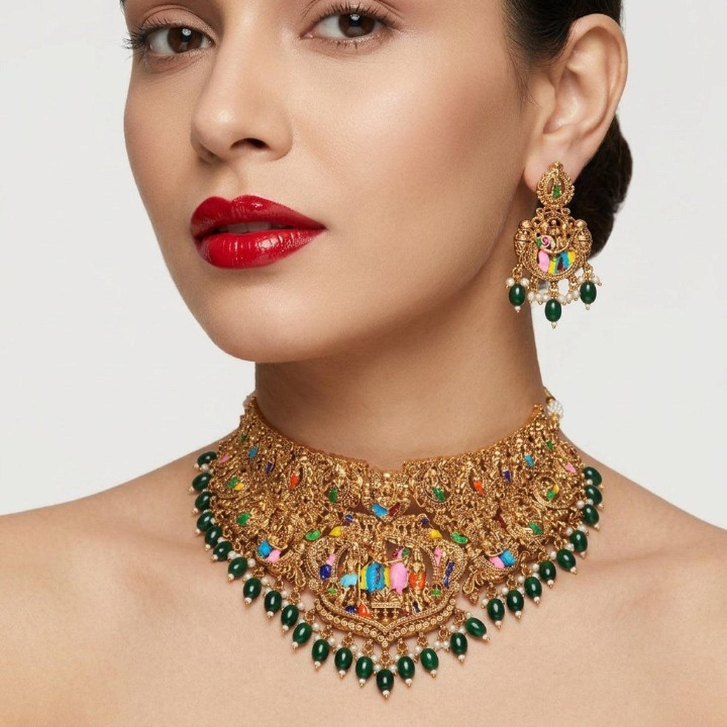 Jewel City Handcrafted Temple Jewellery: Intricate Gold-Plated Choker Set