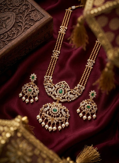 Jewel City Handcrafted Traditional Gold-Plated Temple Jewelry Set | Ethnic Bridal Lakshmi Necklace & Earrings for Women