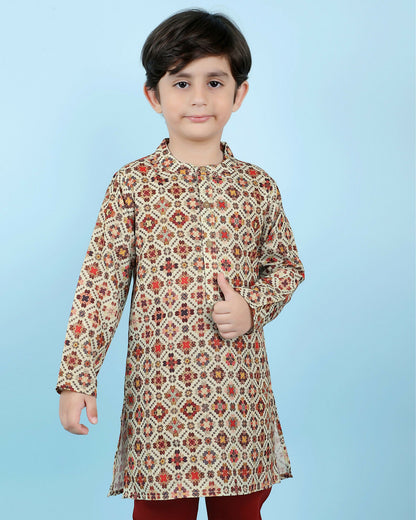 Joban Fashion Kids Island Cotton Full Sleeves Printed Kurta and Pyjama- Maroon