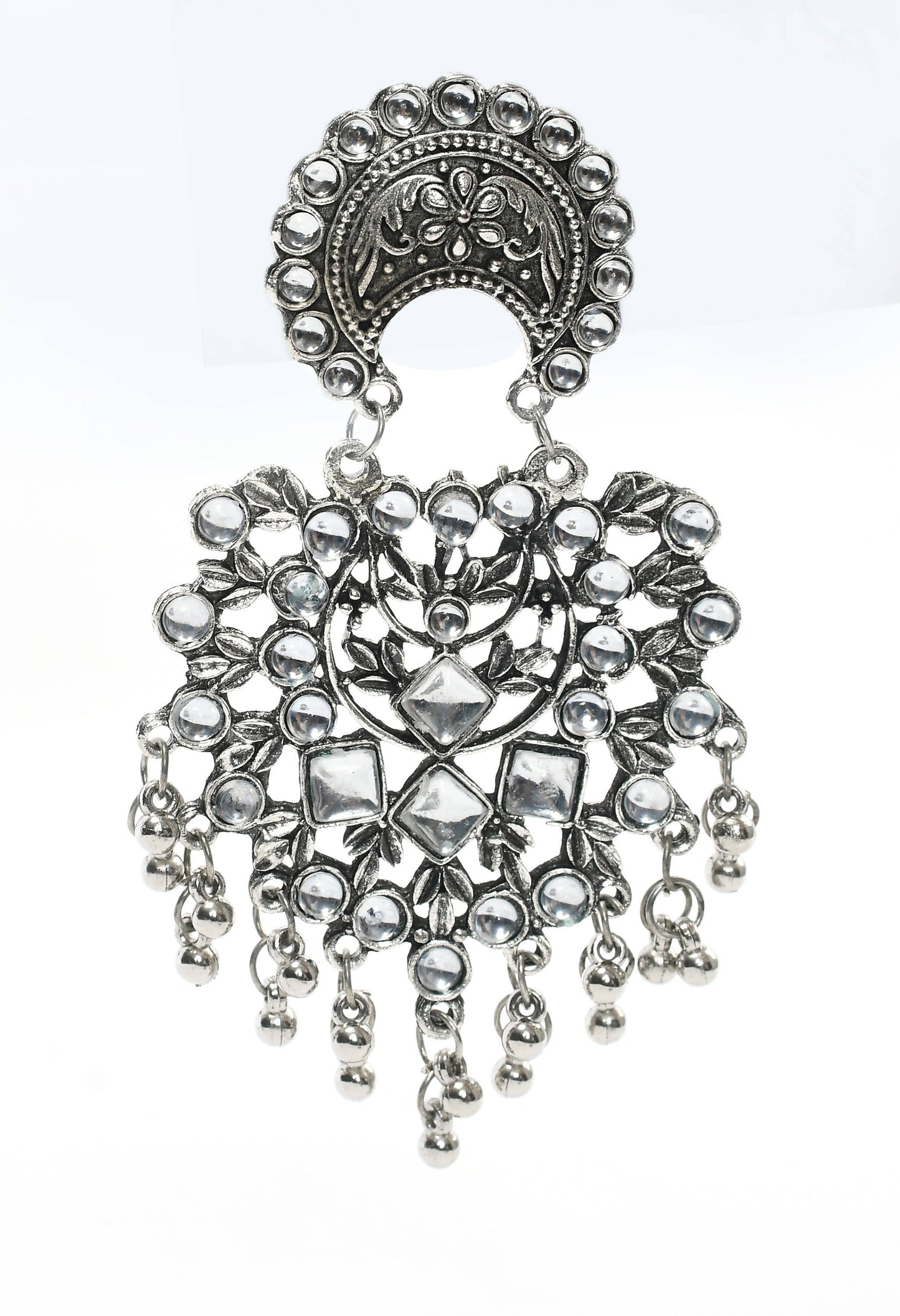Mominos Fashion Johar Kamal Silver Color Base With Kundan Earrings