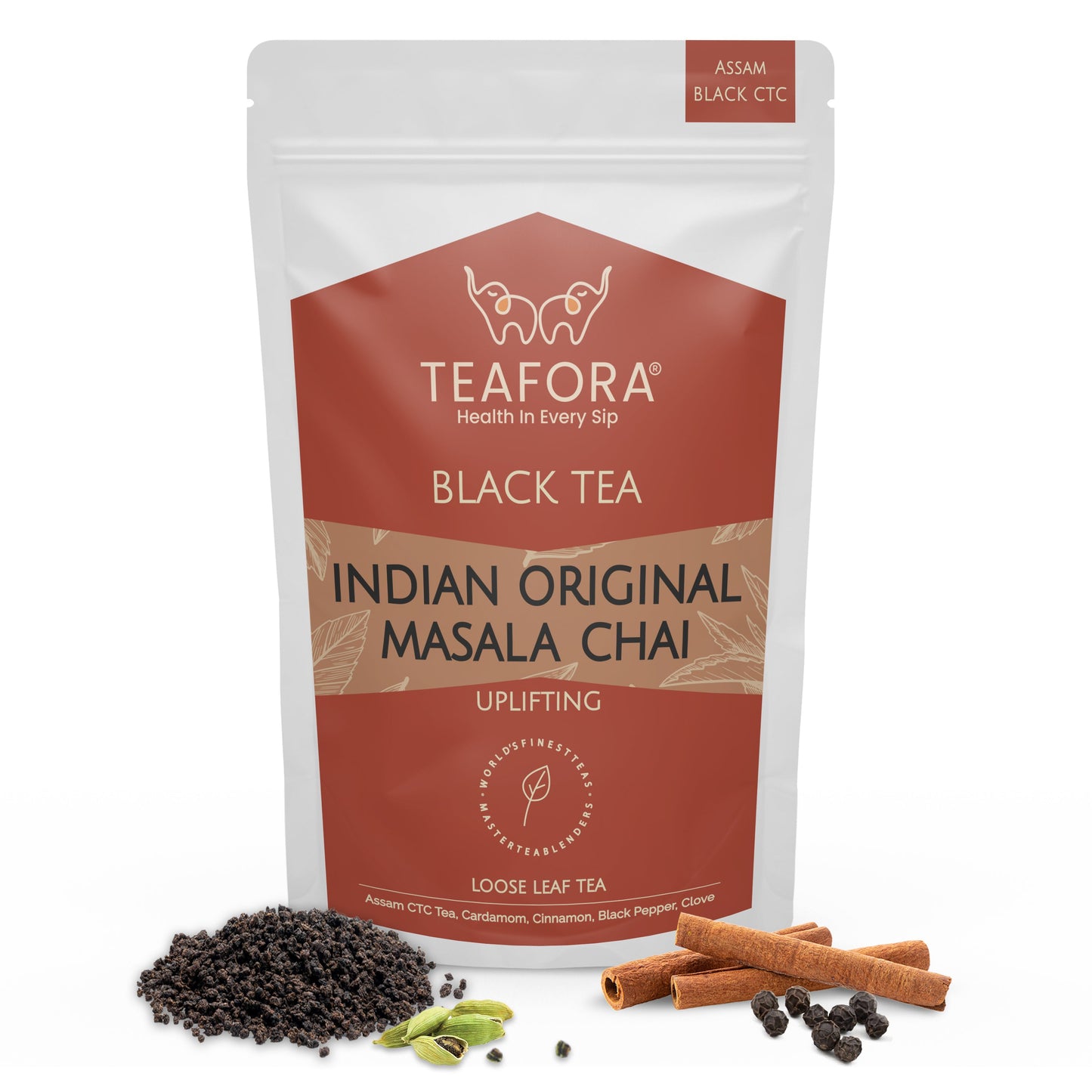 TEAFORA Indian Original Masala Chai Tea | Assam CTC Loose Black Tea | Blended with Cinnamon, Cardamom, Black Pepper & Cloves | 100% NATURAL INGREDIENTS