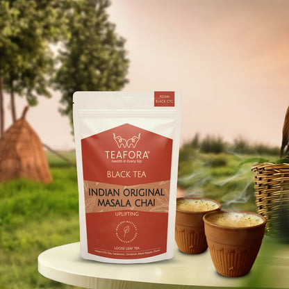 TEAFORA Indian Original Masala Chai Tea | Assam CTC Loose Black Tea | Blended with Cinnamon, Cardamom, Black Pepper & Cloves | 100% NATURAL INGREDIENTS