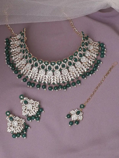 Jewel City Beads Choker Necklace Set with Earrings for Women – Silver-Tone Bridal & Party Wear Jewelry