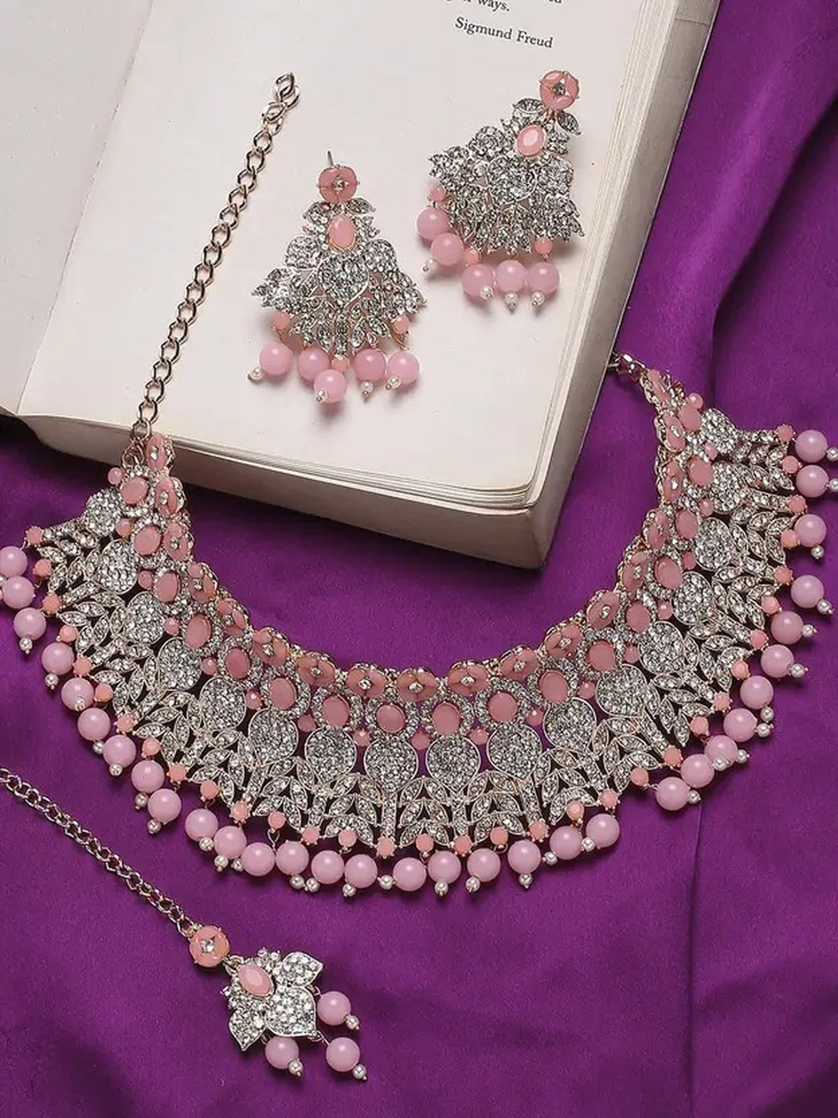 Jewel City Beads Choker Necklace Set with Earrings for Women – Silver-Tone Bridal & Party Wear Jewelry
