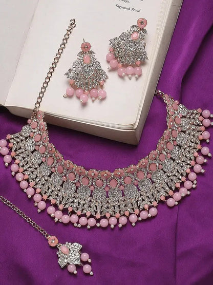 Jewel City Beads Choker Necklace Set with Earrings for Women – Silver-Tone Bridal & Party Wear Jewelry