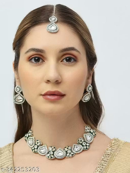 Jewel City Royal Kundan Choker Necklace Set with Earrings & Maang Tikka | Traditional Bridal & Festive Jewelry for Women