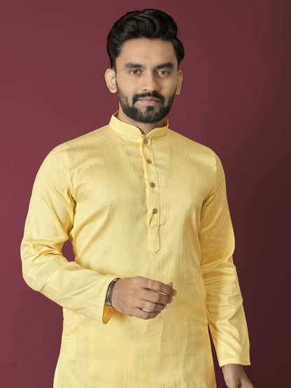 Anaita Yellow Solid Soft Jacquard Silk Straight Kurta