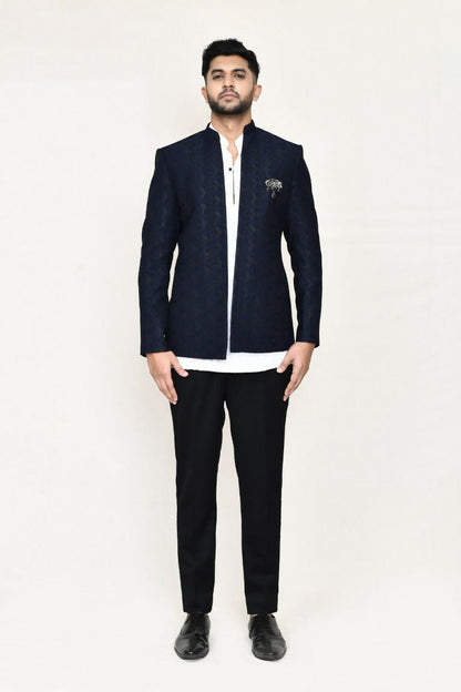 Joban Fashion White Colored Imported Jacquard Fabric Open Prince Coat, Kurta With Pant