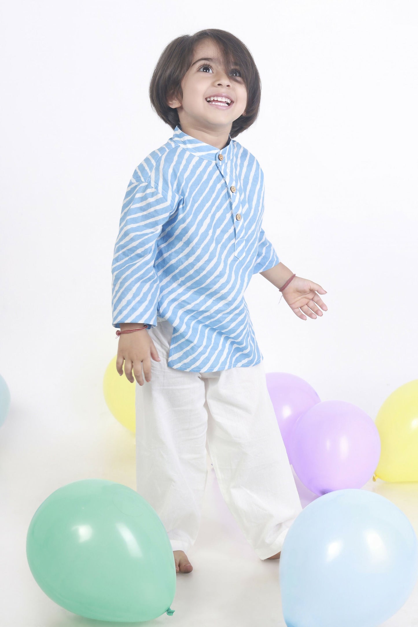 Breathables Kids Cotton Night Suit – Blue Striped Kurta & Pyjama Co-Ord Set For Boys & Girls