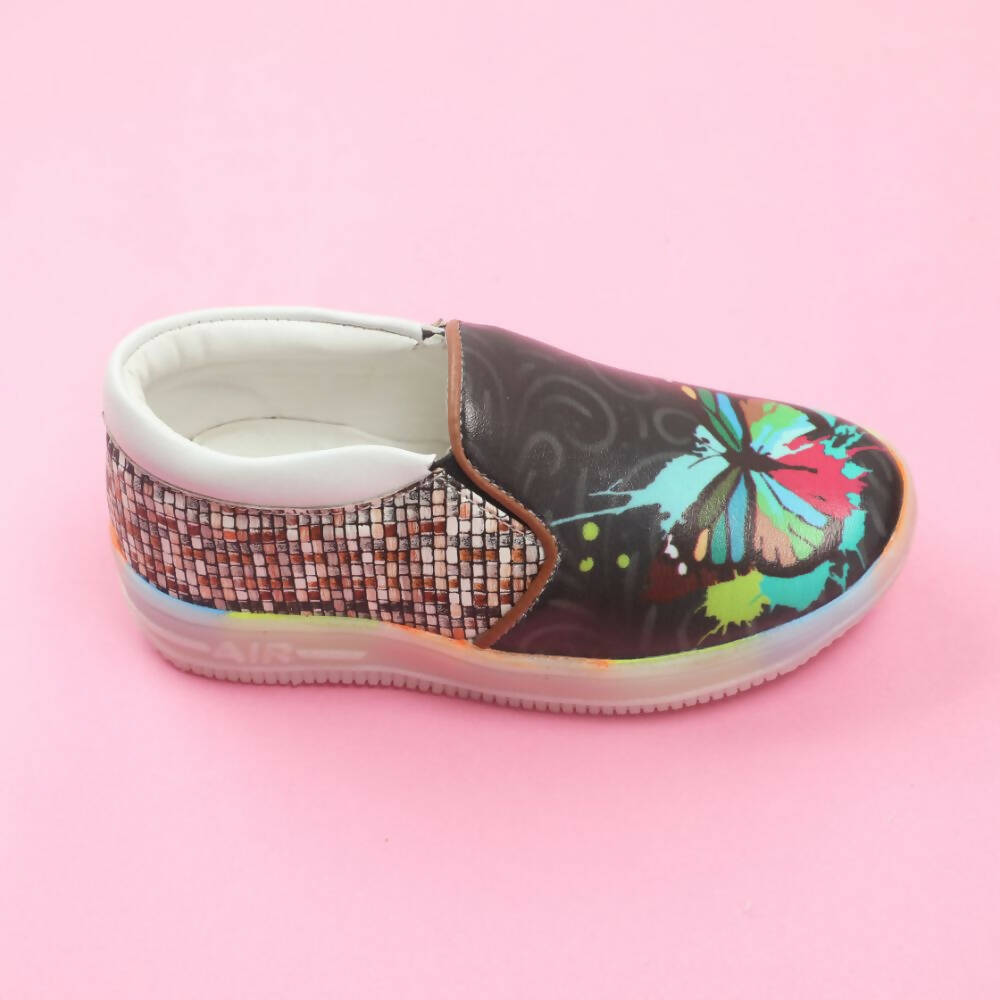 Tiny Bugs Unisex Butterfly Printed Slip Ons Sneakers - Black