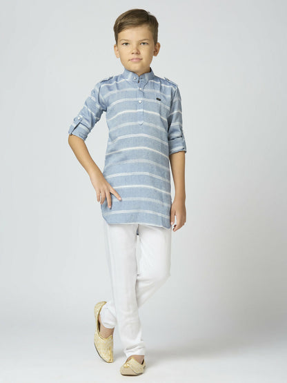 Joban Fashion Kids Island Full Sleeves Cotton Kurta and Pyjama Set with Strip - Blue
