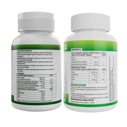 Nveda Combo Pack of Omega 3 Fish Oil & Calcium, Magnesium, Zinc, Vit D & B12 Tablets
