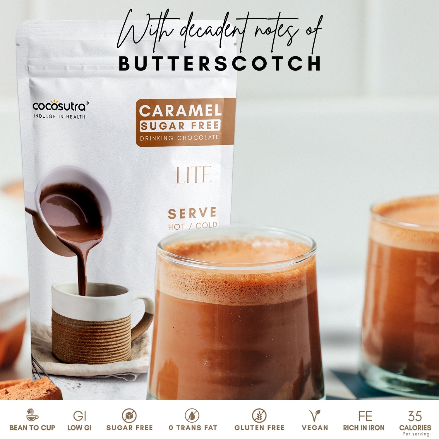 Cocosutra Sugar Free Drinking Chocolate Mix Caramel - 200 gms