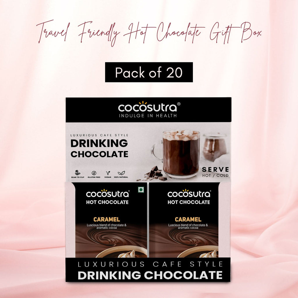 Cocosutra Caramel Hot Chocolate Travel Friendly Gift Hamper 20 Pack - 400 gms