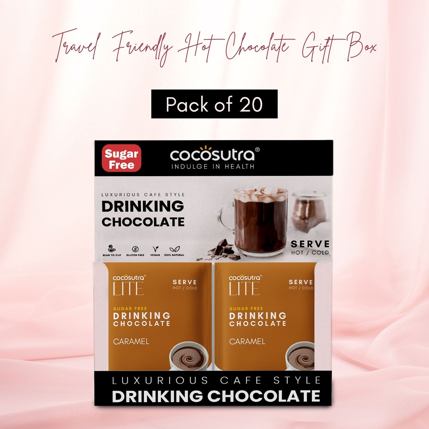 Cocosutra Caramel Sugar Free Drinking Chocolate Hamper 20 Pack - 400 gms