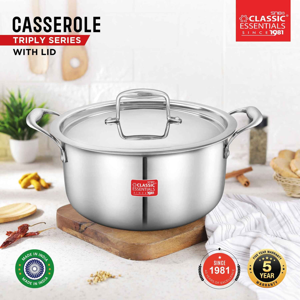 Classic Essentials Triply Stainless Steel Cook & Serve Induction Casserole with Lid 2L