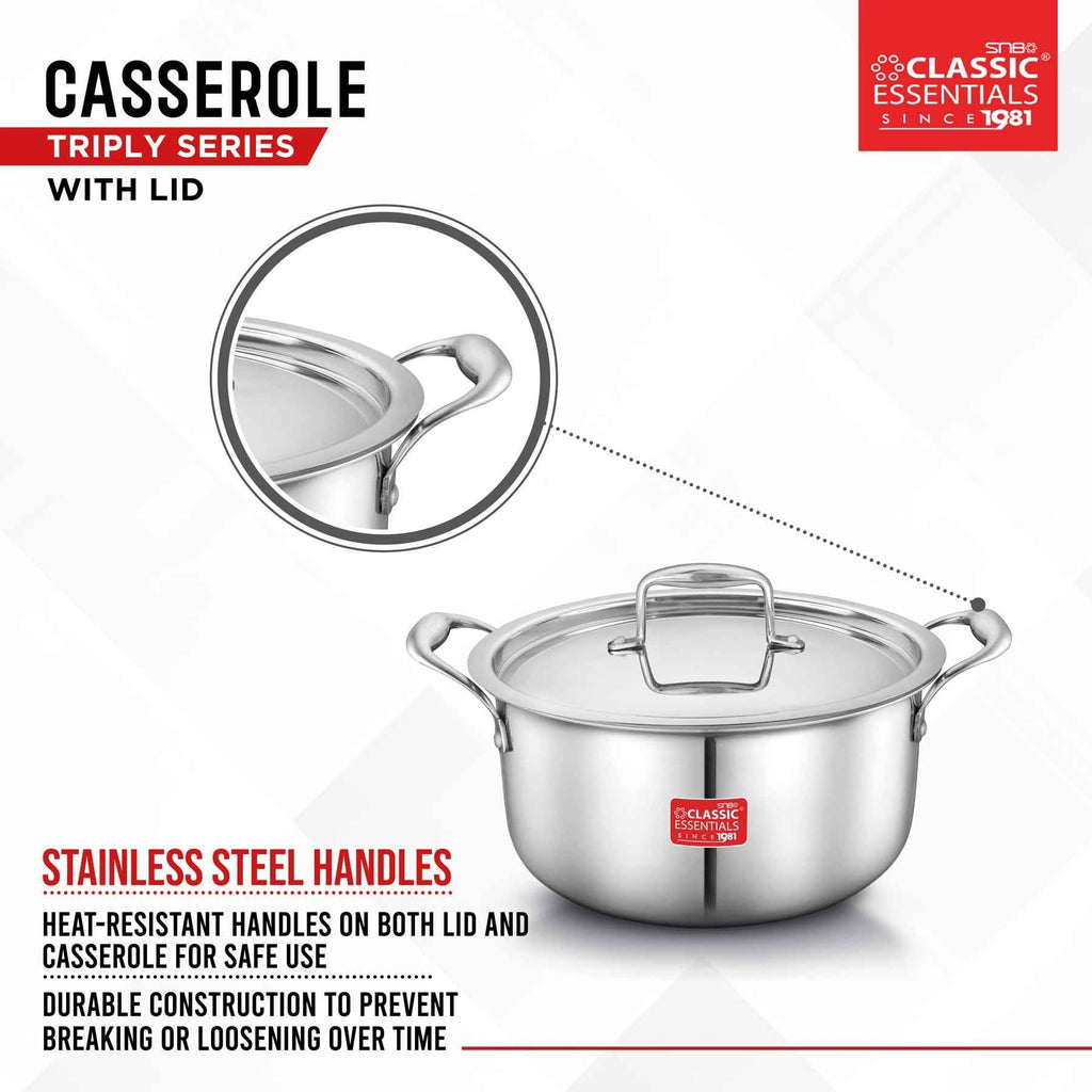 Classic Essentials Triply Stainless Steel Cook & Serve Induction Casserole with Lid 2L