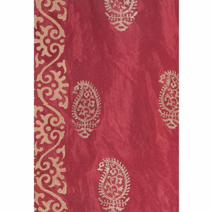 A R Silk Women's Gold Print Silk Mehroon Dupattas and Chunnis