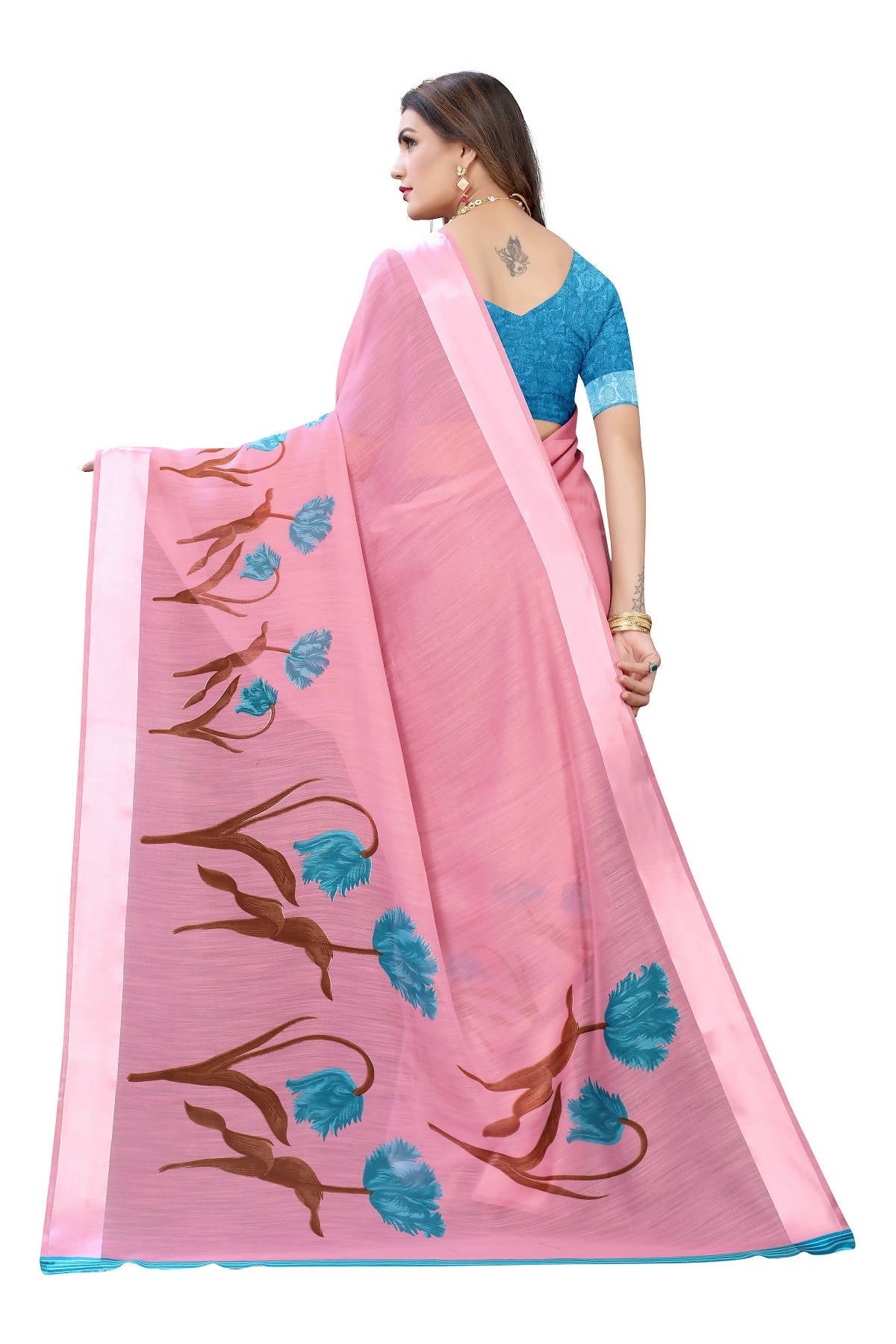 Vamika Pink Linen Satin Patta Saree (VANI PINK)