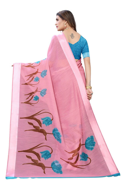 Vamika Pink Linen Satin Patta Saree (VANI PINK)