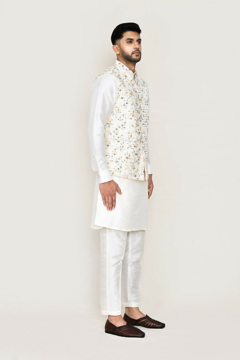 Joban Fashion White Colored Art Silk Fabric Kurta, Jacket With Straight Fit Pant