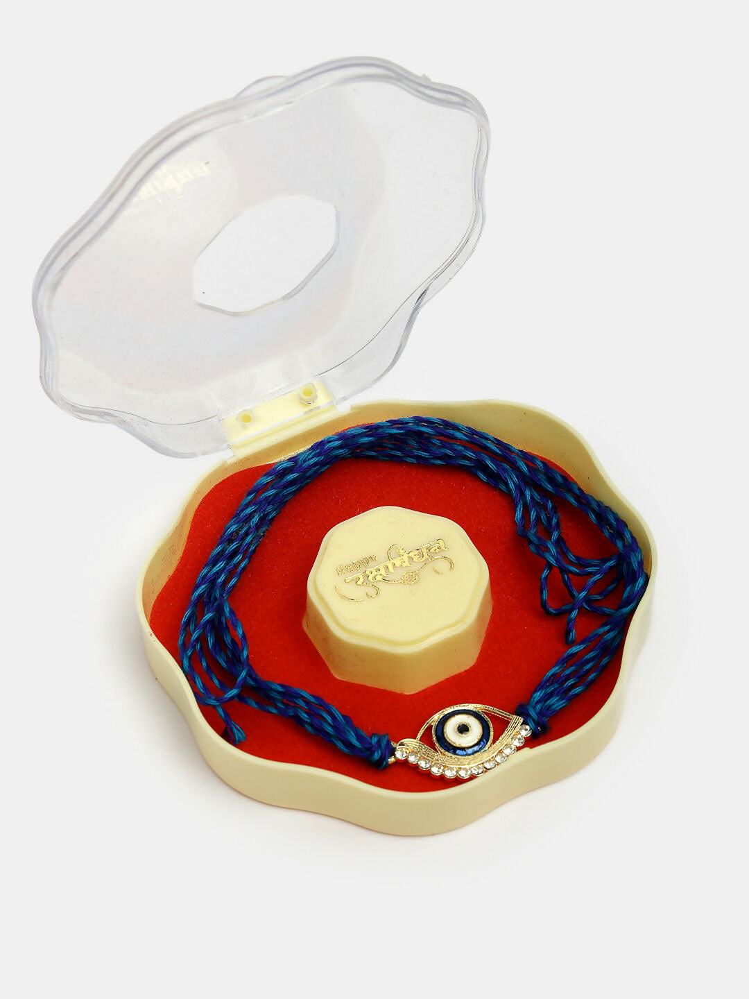 NVR Women & Men Set of 2 Blue Evil Eye Bhaiya Bhabhi Rakhi Set With Roli Chawal