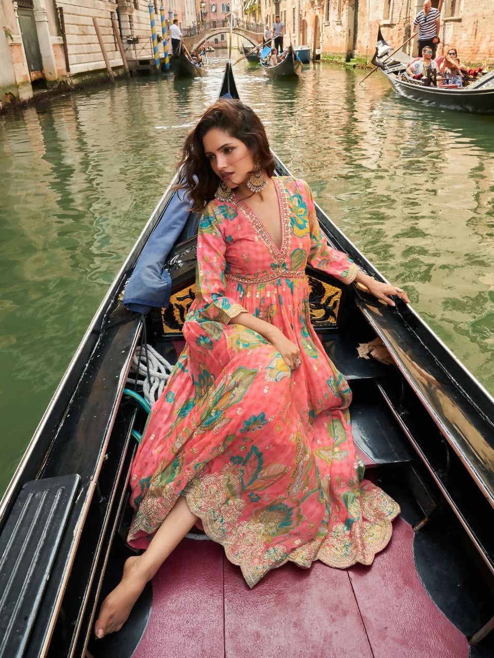 Anaita Pink Chinon Silk Readymade Anarkali Suit with Embroidery Work