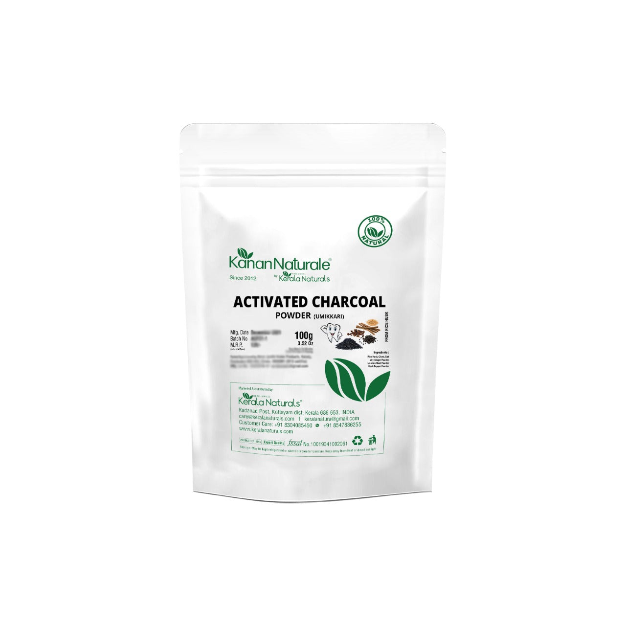 Kerala Naturals Activated Charcoal from Rice Husk - 100 gms