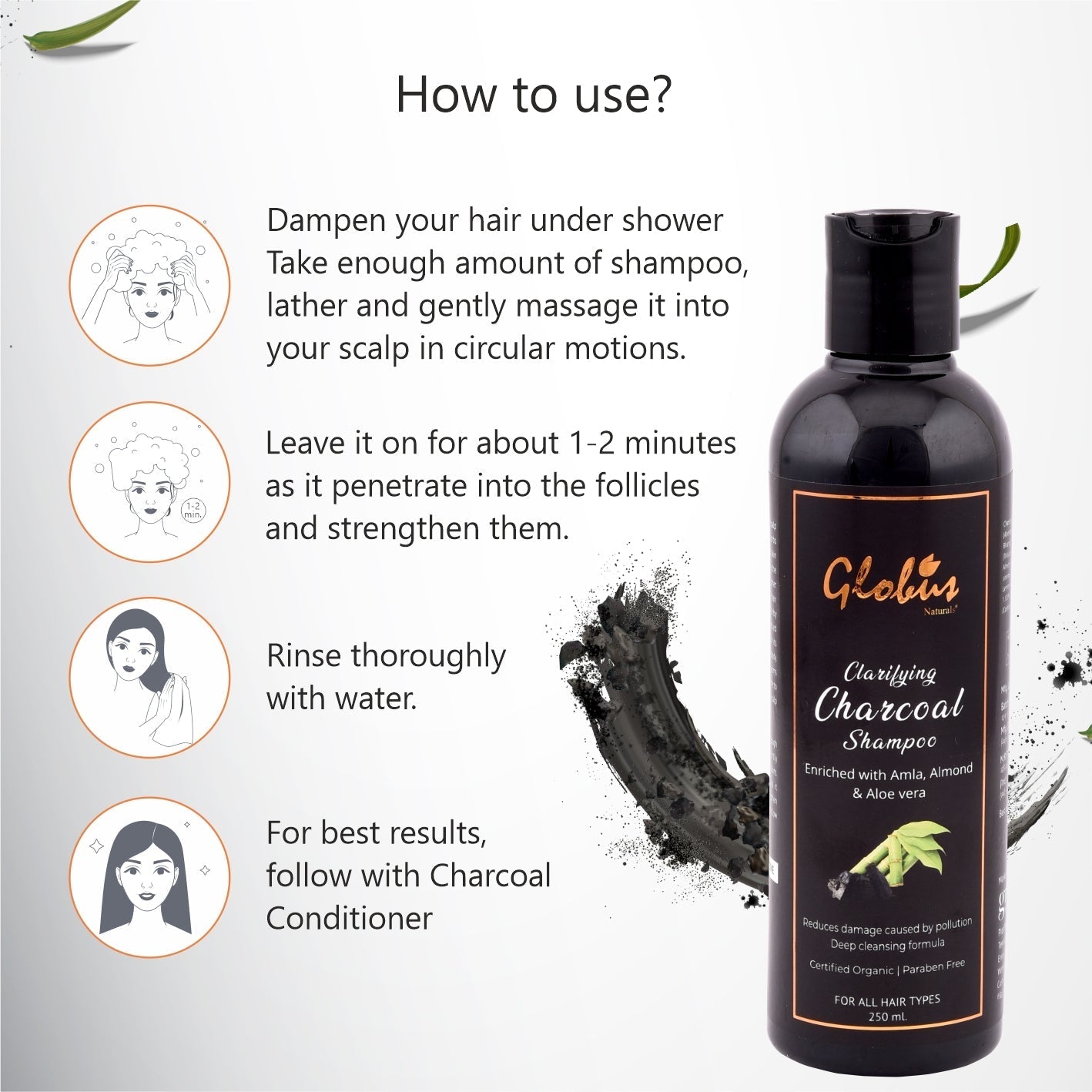 Globus Naturals Clarifying Charcoal Shampoo - 250 ml