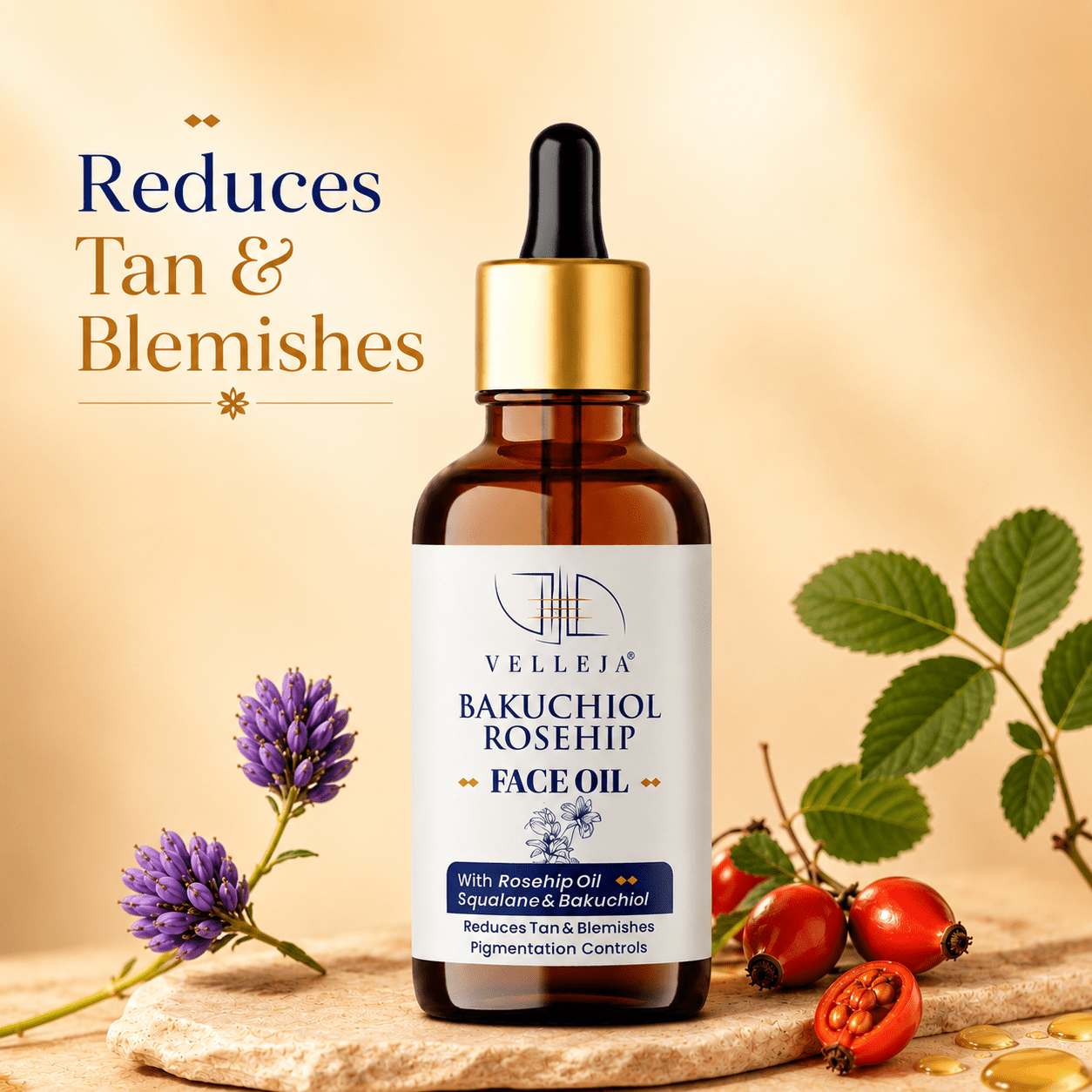 Velleja Bakuchiol Rosehip Face Oil with Squalane for Pigmentation & Dark Spots | Velleja