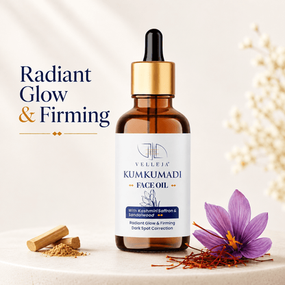 Velleja Kumkumadi Face Oil with Kashmiri Saffron & Sandalwood | Ayurvedic Anti Aging Face Serum for Brightening, Dark Spots & Pigmentation