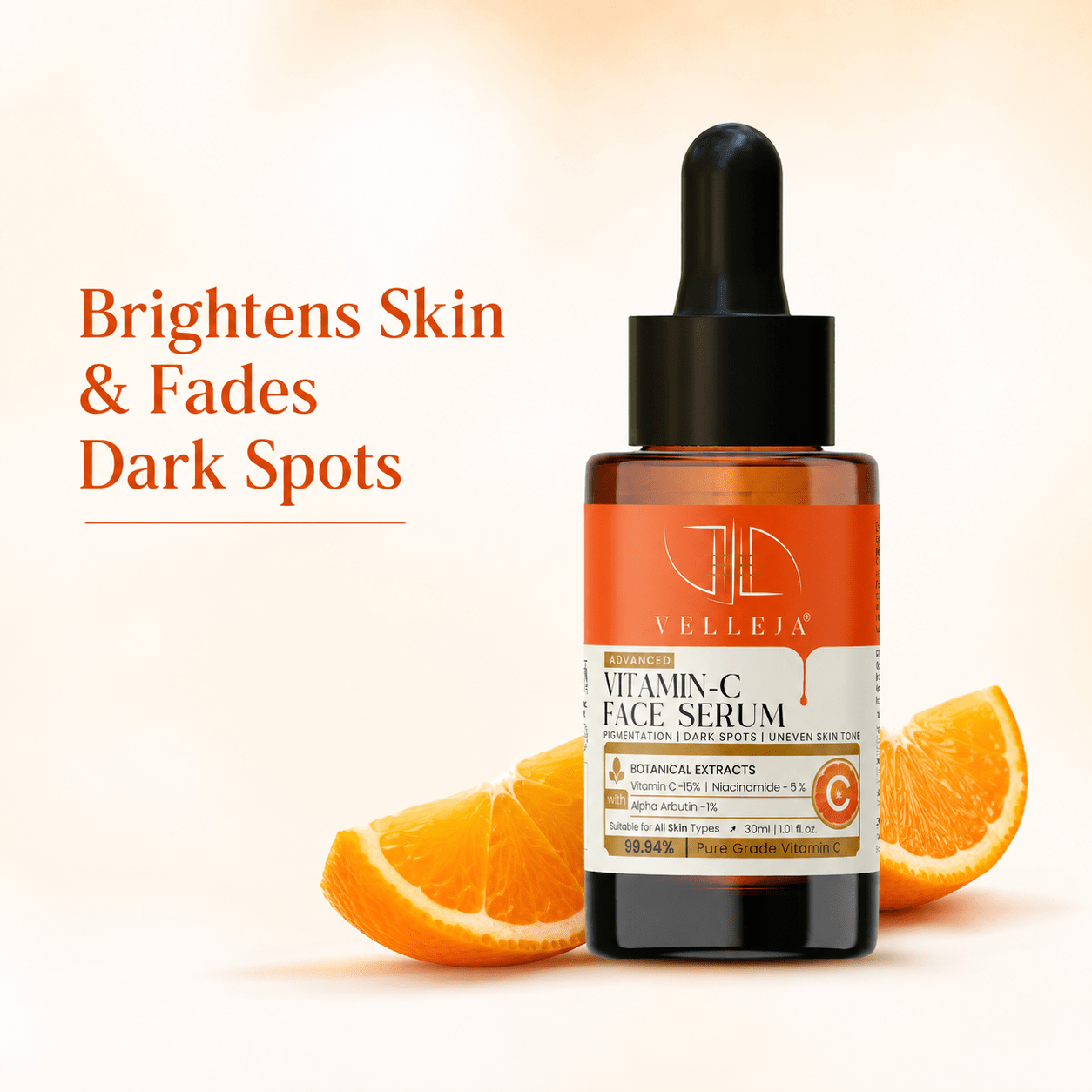 Velleja 15% Vitamin C Brightening Serum | Advanced Dark Spot & Pigmentation Corrector