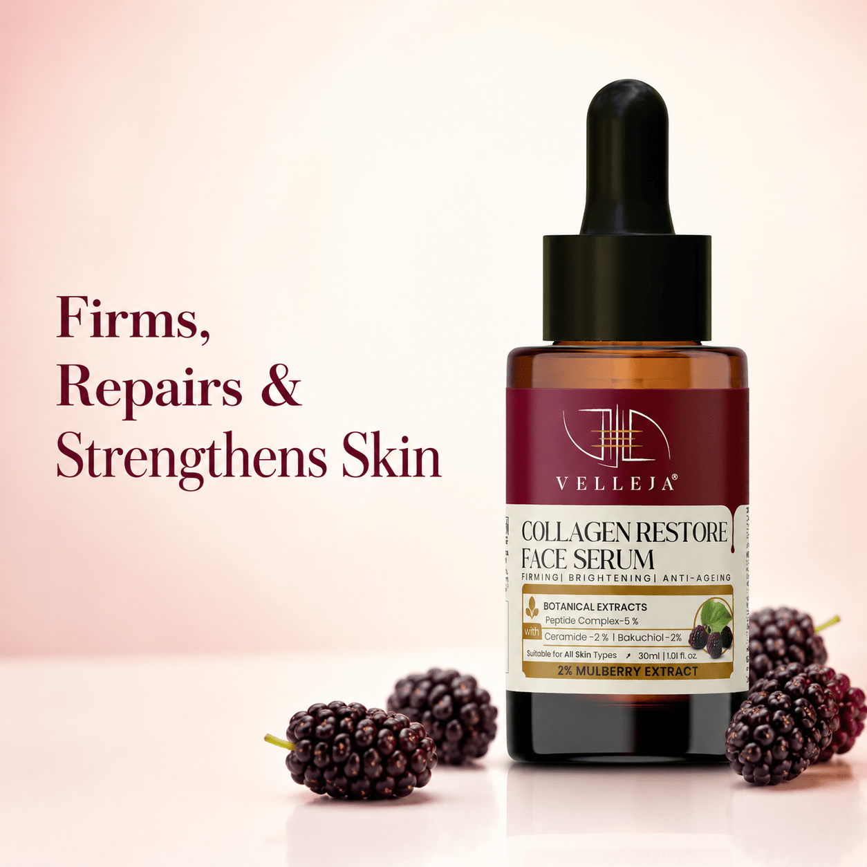 Velleja Collagen Restore Serum|Natural Retinol Alternative with Ceramid|Firming & Hydrating for Youthful Glow