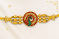 Elegant Peacock Design Rakhi with Golden Beads & Stone Work