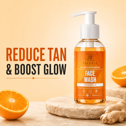 Velleja De-Tan & Exfoliating Face Wash | Vitamin C Tan Removal & Brightening Face Cleanser