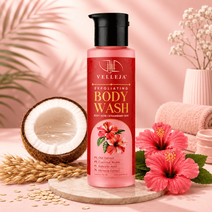 Velleja Exfoliating Body Wash with Salicylic Acid for Body Acne & Rough Bumpy Skin | Reduce Strawberry Legs