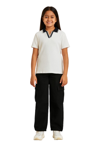 Chilins Girls Cotton Solid Collared Polo T-shirt