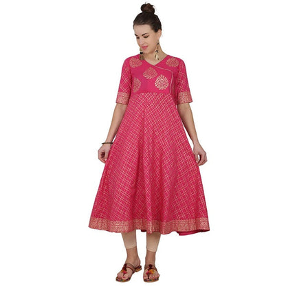 Cheera Angrakha Checkered Foil Printed Kurta With Doori Tassels