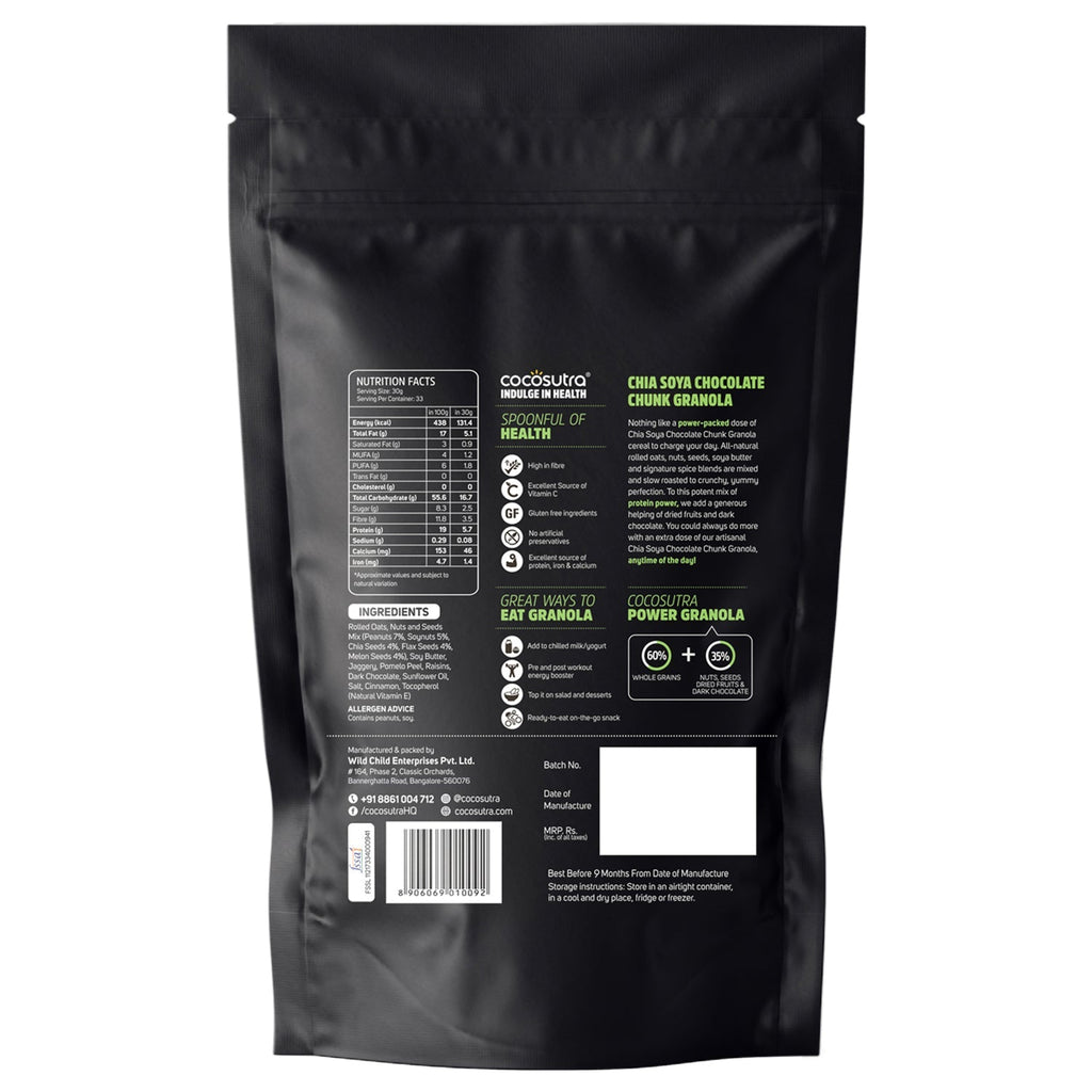 Cocosutra Chia Soya Chocolate Chunk Breakfast Granola - 1 Kg
