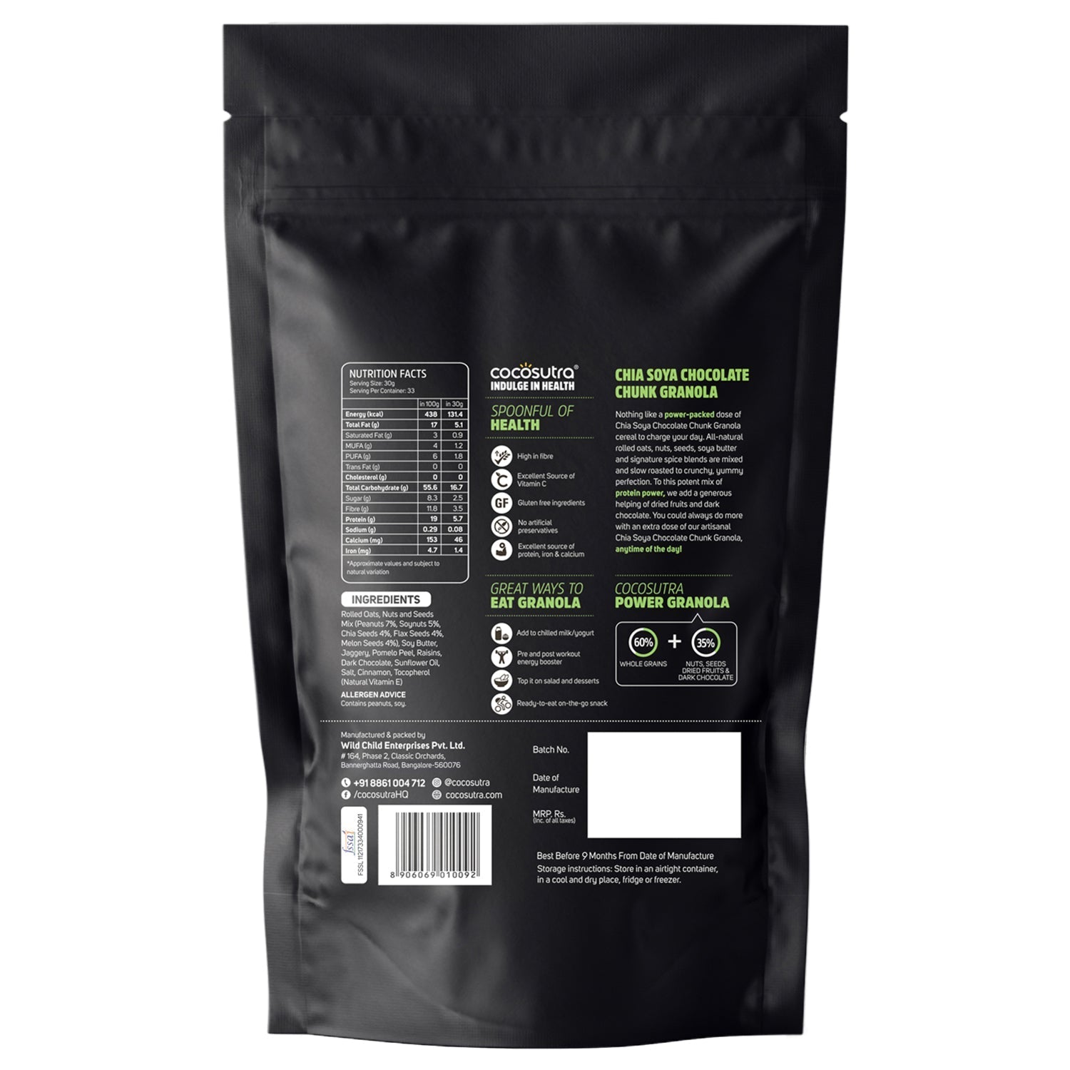 Cocosutra Chia Soya Chocolate Chunk Breakfast Granola - 1 Kg