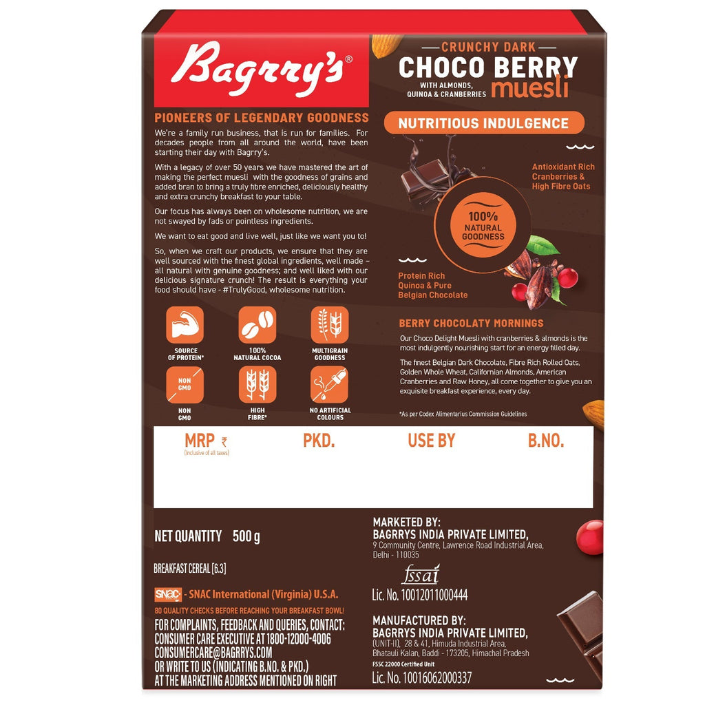 Bagrry's  Crunchy Dark Choco Berry Muesli
