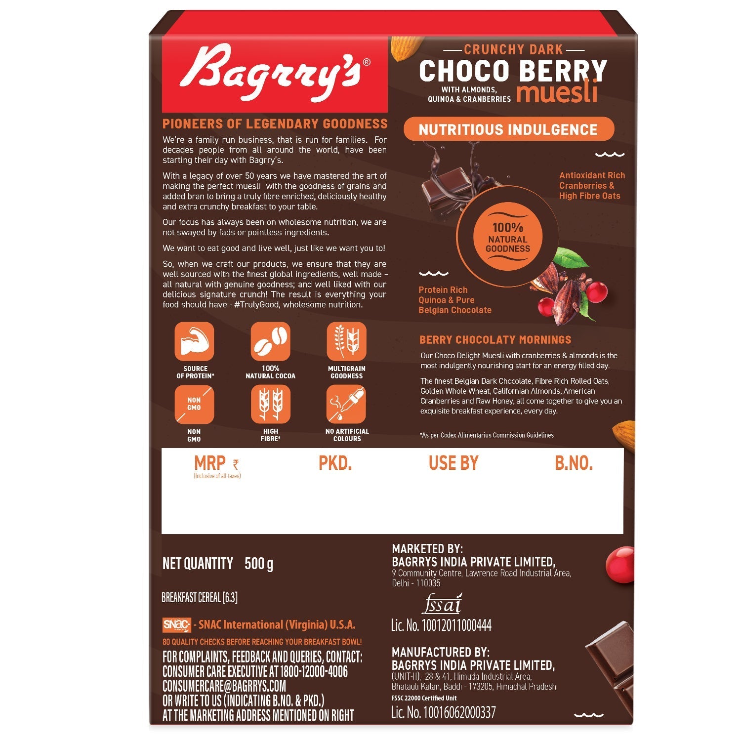 Bagrry's  Crunchy Dark Choco Berry Muesli