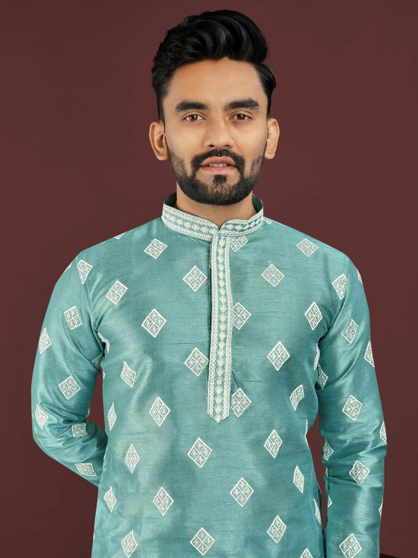 Anaita Blue Embroidered Silk Straight Kurta