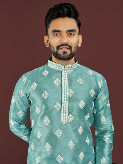 Anaita Blue Embroidered Silk Straight Kurta