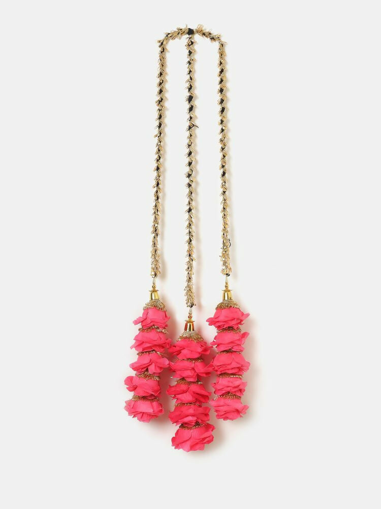 Ruby Raang Gold Gota Pati Work And Pink Rosses With Black Thread & Golden Stones