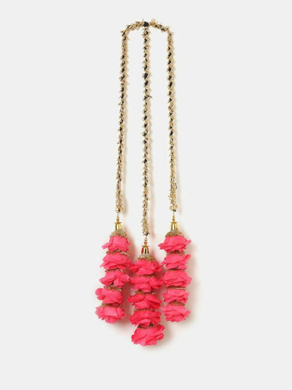 Ruby Raang Gold Gota Pati Work And Pink Rosses With Black Thread & Golden Stones