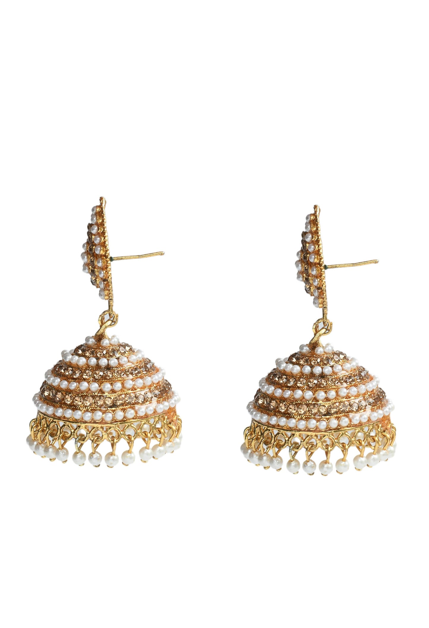 Mominos Fashion Johar Kamal Leaf Design Jhumka With Stone & Pearl