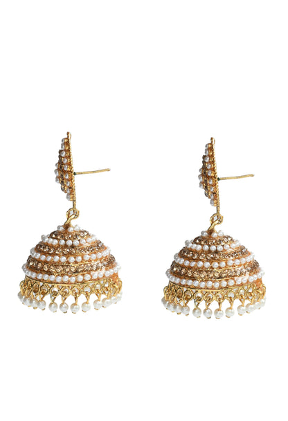 Mominos Fashion Johar Kamal Leaf Design Jhumka With Stone & Pearl