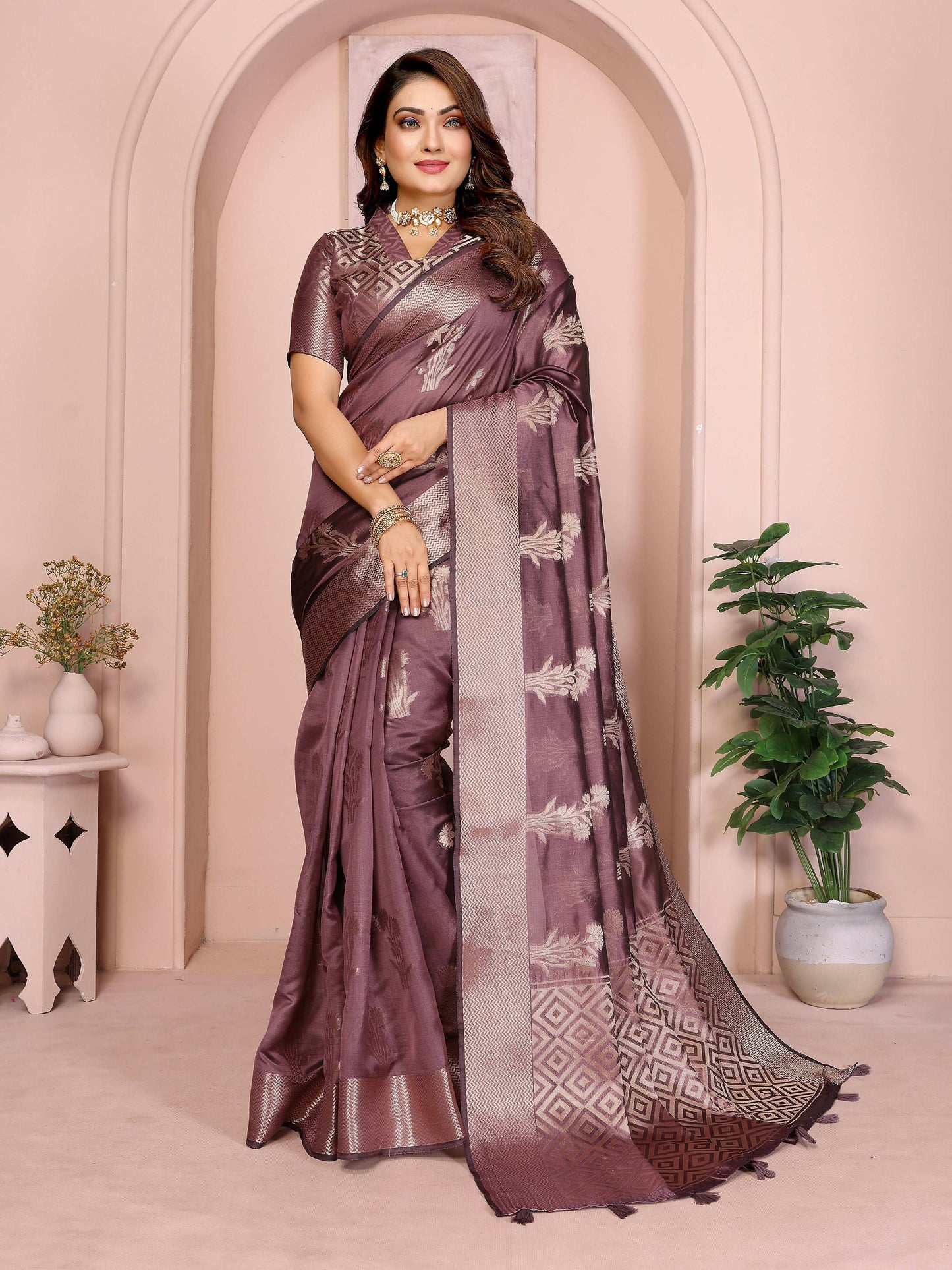 Aastha Fashion Purple Soft Organza Silk Weaving Saree